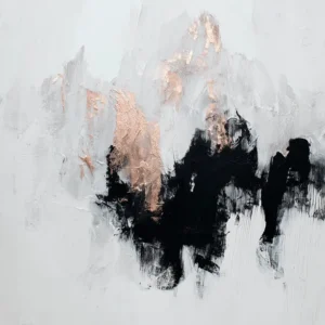 Abstract black, pink and silver thick paint strokes